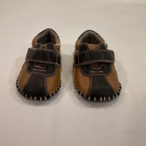 L'Amour Leather Two-Tone Loafers Kids Size 1 Brown Hook and Loop Preppy Classic